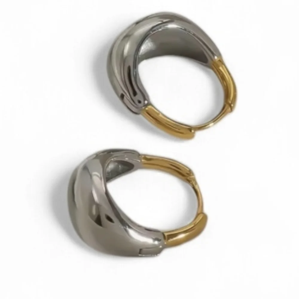New! Two-Tone Hoop Earrings Gold Plated Dual-tone Sculpted | NWOT